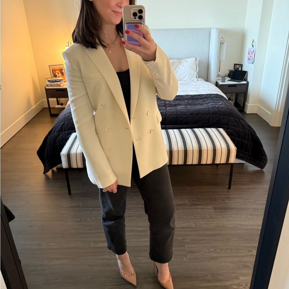 Zara Double-Breasted Cream Blazer
